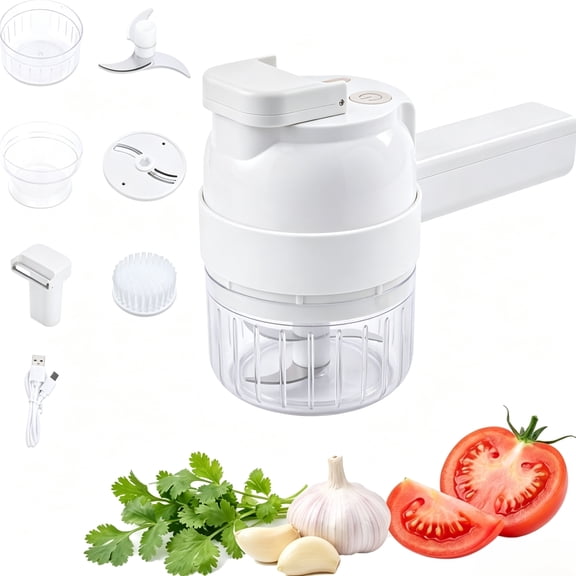 5-in-1 Wireless Electric Vegetable Chopper, Multi Blade Chopper Electric Hand Held Food Processor with Slicer, Grater & Peeler