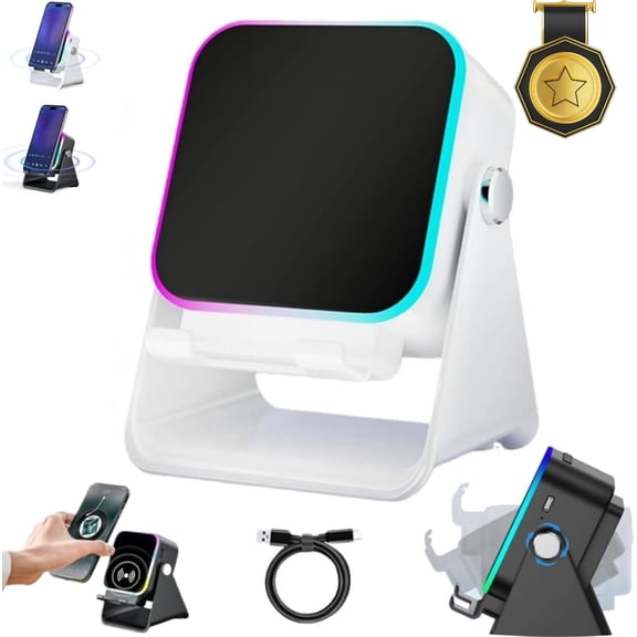 5-in-1 Wireless Induction Bluetooth Speaker with Adjustable Phone Stand,2026 New Induction Speaker,5000mahRechargeable,Inductions Speakers for iPhone Android Ipad,Gifts ForMen Women (White)