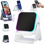 5-in-1 Wireless Induction Bluetooth Speaker with Adjustable Phone Stand, Ambient Light, Rechargeable Speakers Amplifier for iPhone, Home Mini Portable Holder Desktop, White