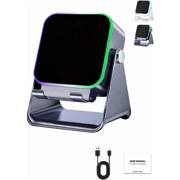 5-in-1 Wireless Induction Bluetooth Speaker with Adjustable Phone Stand, Wireless Charger, 360° Holder & RGB Ambient Light, Bluetooth 5.3 for Home, Office, Gaming