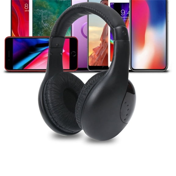 5 in 1 Wireless RF Headphones FM Radio for TV DVD PC Wired Mode Over Ear Headset Black