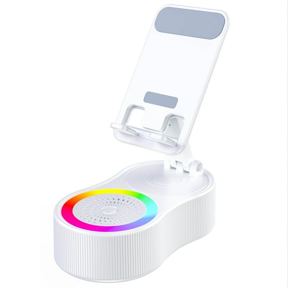 5-in-1 Wireless Speaker Phone Stand with LED Light, Non-Slip Base, HD Sound, Type-C Charging, Compatible with iPhone iPad for Desktop