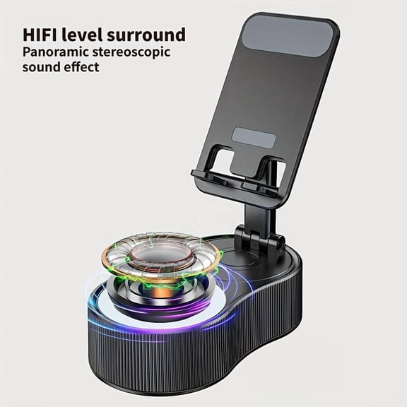 5-in-1 Wireless Speaker Phone Stand with LED Light, Non-Slip Base, HD Sound, Type-C Charging, Compatible with iPhone iPad for Desktop