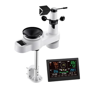 5-in-1 Wireless Weather Station, Solar Sensor, Rain Gauge, 7.5" Display, Indoor/Outdoor Temp, Humidity, Wind