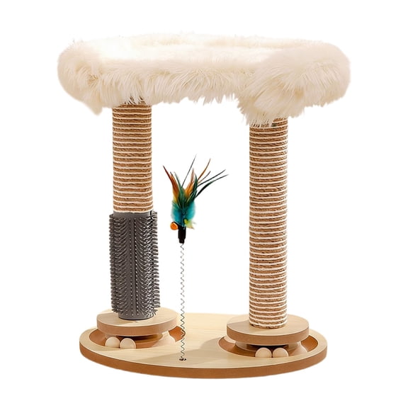 5-in-1 Wooden Cat Tower with Sisal Scratching Post Climbing Activity Center with Bed Interactive Track for Indoor Cats Play Exercise