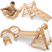 Goodevas 5-in-1 Wooden Indoor Montessori Climbing Triangle With Slide and Art Set For Toddlers