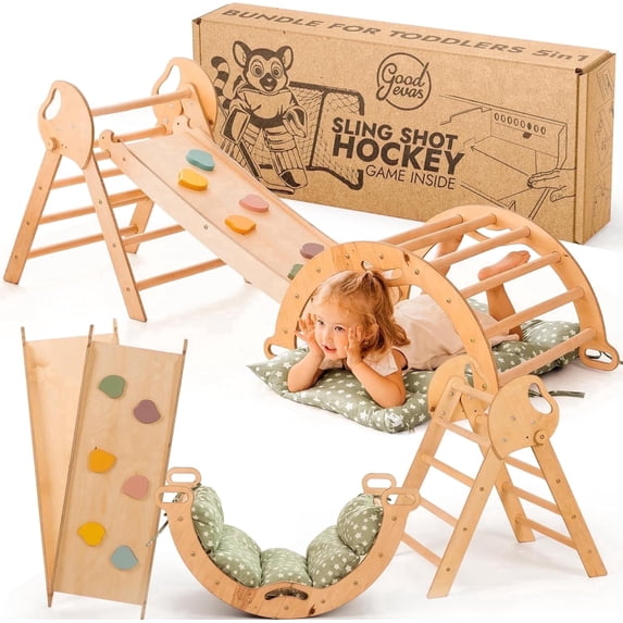 Goodevas Montessori Wooden Climbing Set 5 in 1 for Toddlers