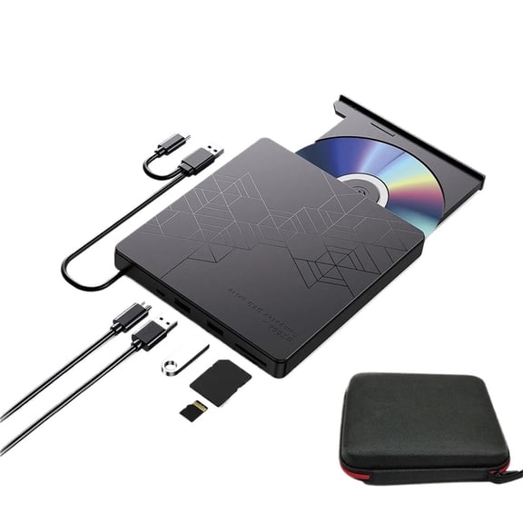 5 in 1External DVD CD Drive for Laptop PC Windows11 10 Mac CD/DVD -/+RW Optical Drives with Storage Bag DVD Burner Reader Player