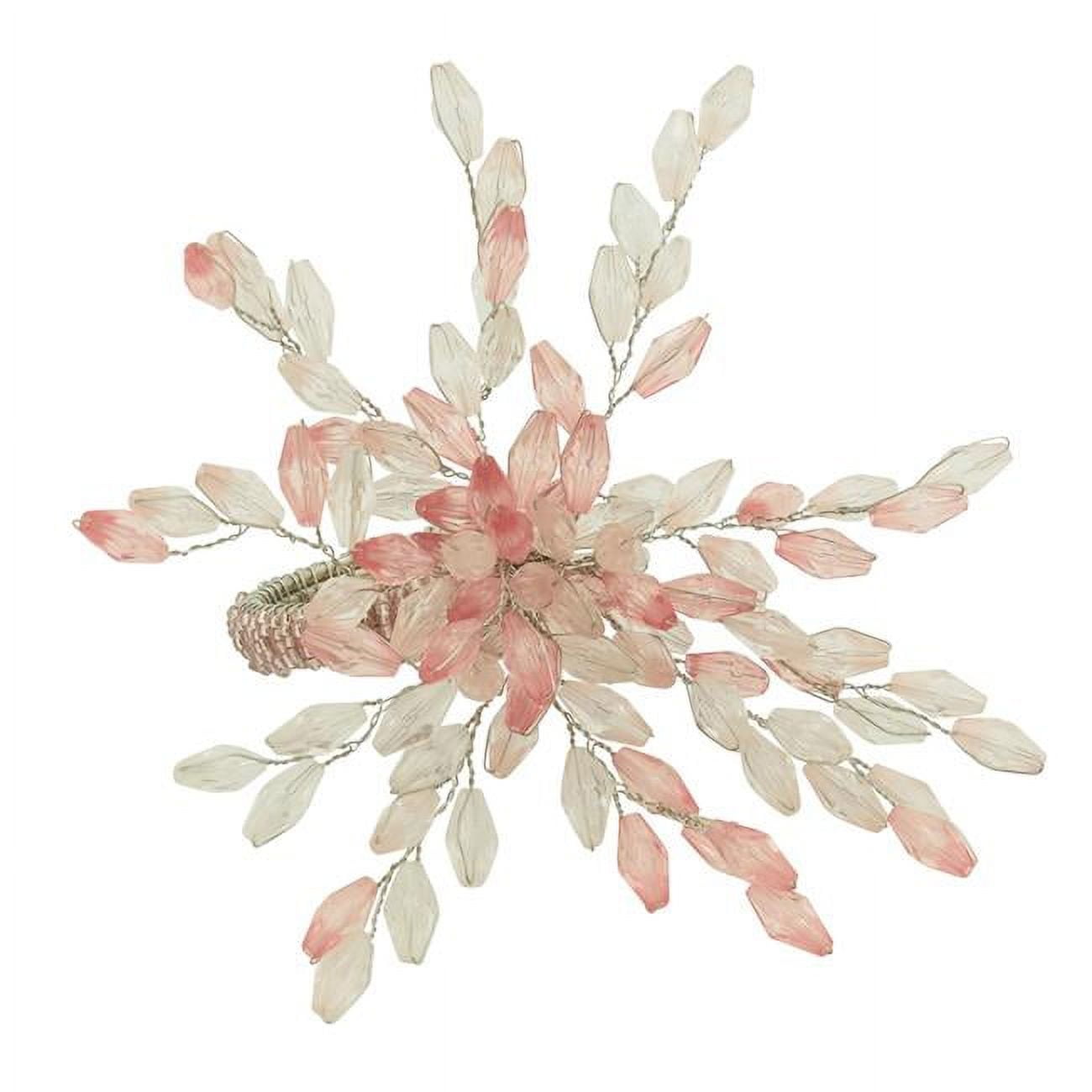 Pink Beaded Flower Napkin Rings Set of 4