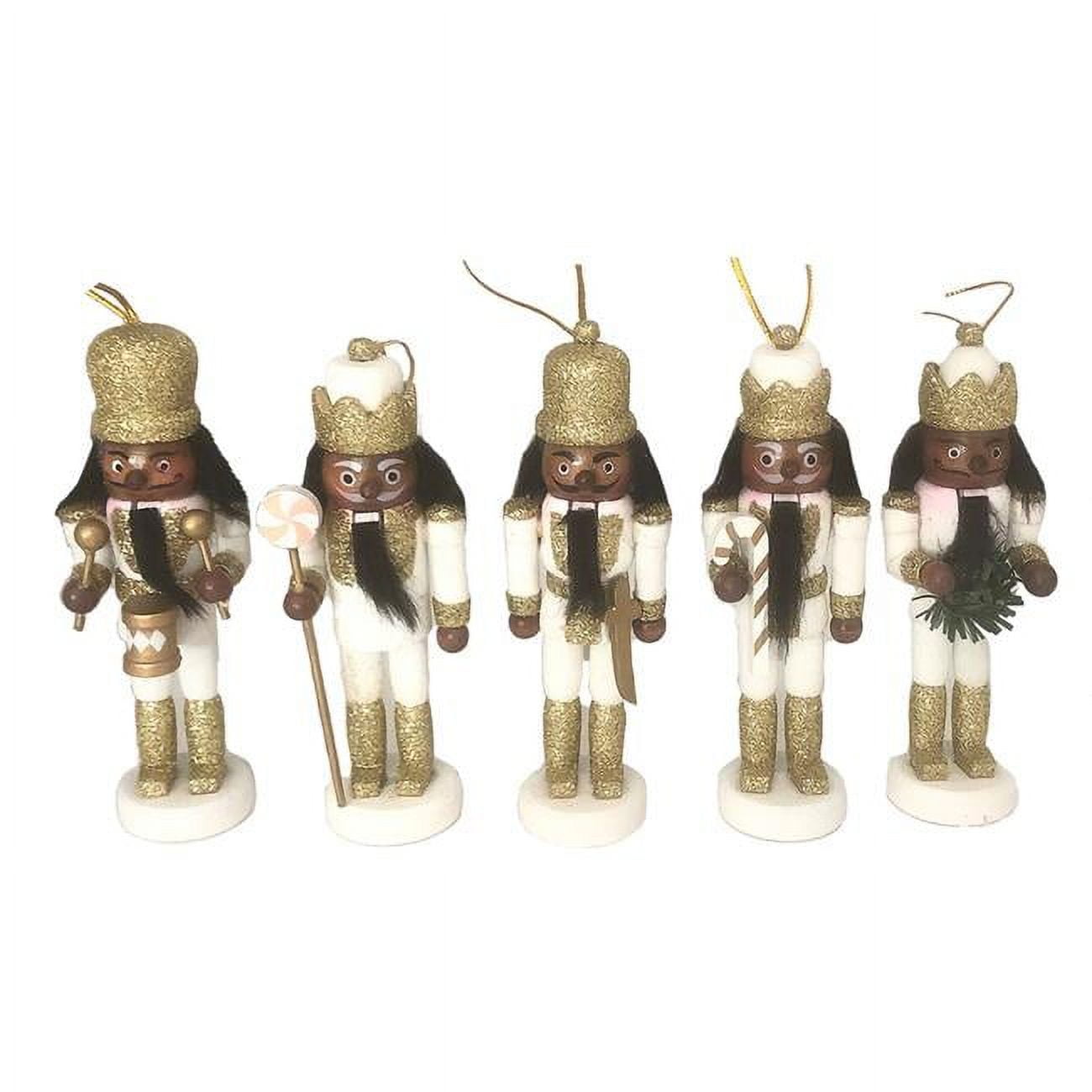 5-Piece Black, White, and Gold Glitter Nutcracker Ornaments Set