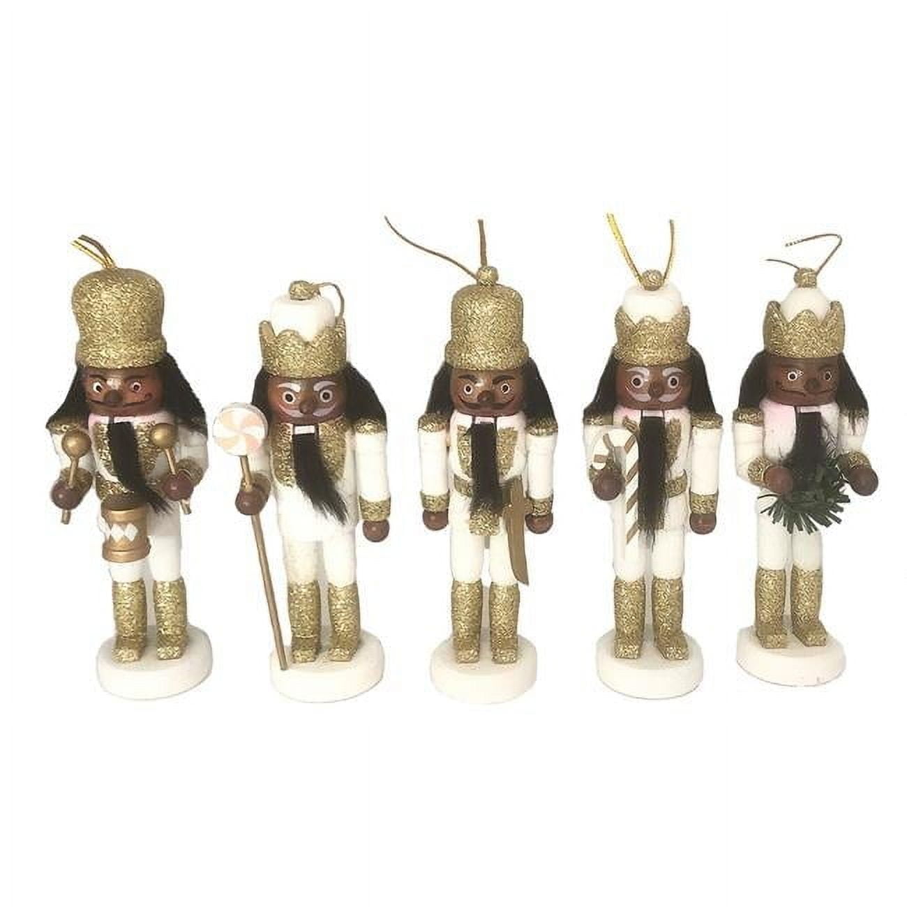 5-Piece Black, White, and Gold Glitter Nutcracker Ornaments Set