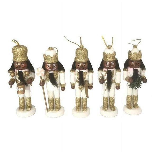 5 in. Black, White & Gold Glitter Nutcracker - Set of 5