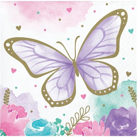 5 in. Butterfly Shimmer Beverage Paper Napkin, Multi Color