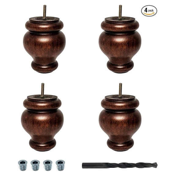 5 in. H x 6 in. Dia Stained Solid Hardwood Bun Foot Leg for Furniture | Pack of 4
