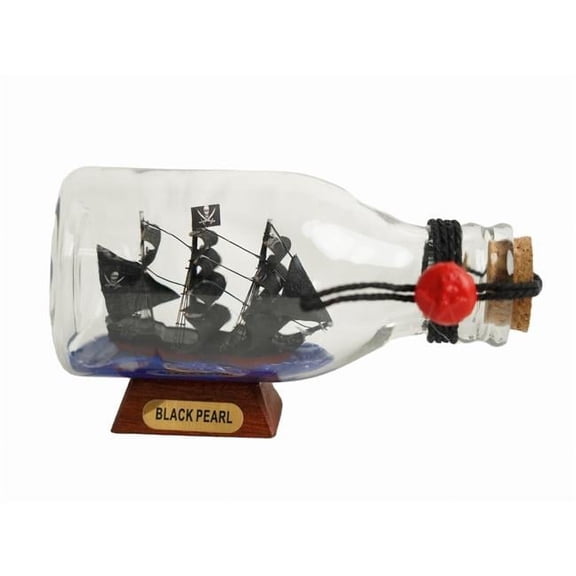 5 in. Pearl Pirate Ship in a Glass Bottle, Black