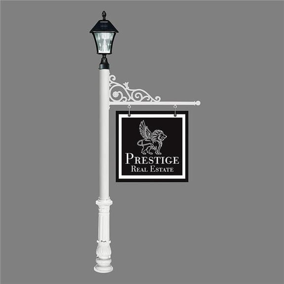 5 in. Prestige Real Estate Sign System with Bayview Solar Lamp & Ornate Base - White Color