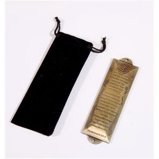 5 in. Span Mezuzah Shema with Menorah At Top Brass
