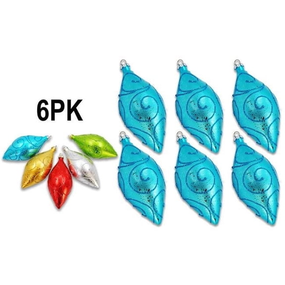 5 in. Teardrop Ornament with Gold Glitter, Aqua - Pack of 6