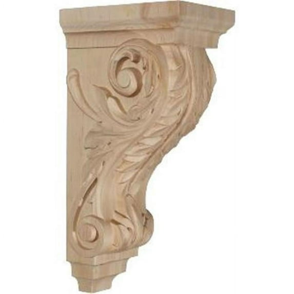 5 in. W x 7 in. D x 14 in. H Large Acanthus Wood Corbel, Red Oak, Architectural Accent