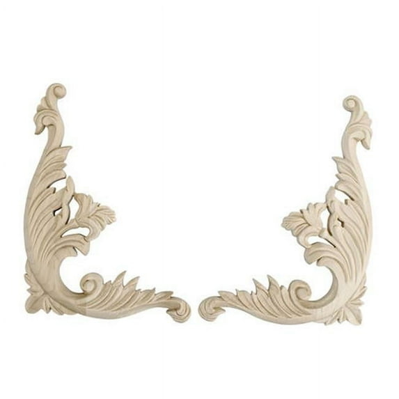 5 in. x 3-3/4 in. x 1/2 in. Unfinished Small Hand Carved North American Solid Hard Maple Onlay Acanthus Scroll