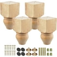 thumbnail image 1 of 5 inch / 12cm Wooden Furniture Legs, Tchosuz Pack of 4 Unfinished Solid Wood Turned DIY Replacement Bun Feet with M8 Hanger Bolts & T-Nuts or Sofa Couch Cabinet Recliner Ottoman Riser, 1 of 6
