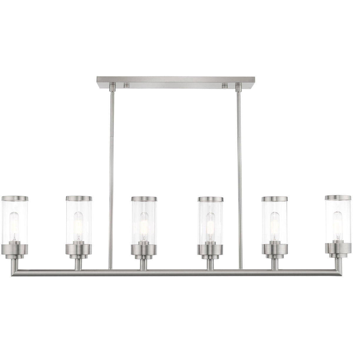 5 inch 6 Light Brushed Nickel Linear Chandelier with Clear Glass Shade ...