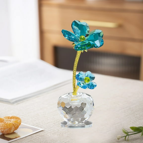 5 inch Crystal Four Leaf Clovers Figurine Shamrock Glass Statue Ornaments Mini Crystal Shamrock Decorations St. Patrick's Day Table Shelf Decor (Blue)