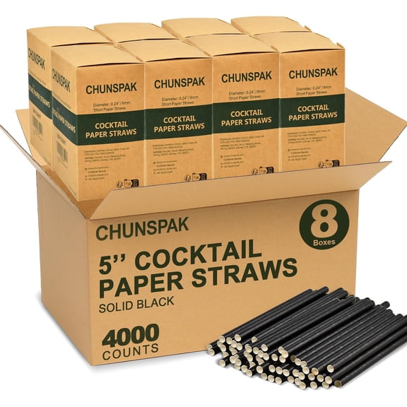 5 inch Disposable Black Paper Cocktail Straws Bulk (Case of 4,000 ct.) - for Cocktail, Coffee, Short Drinks, Bars, Restaurants