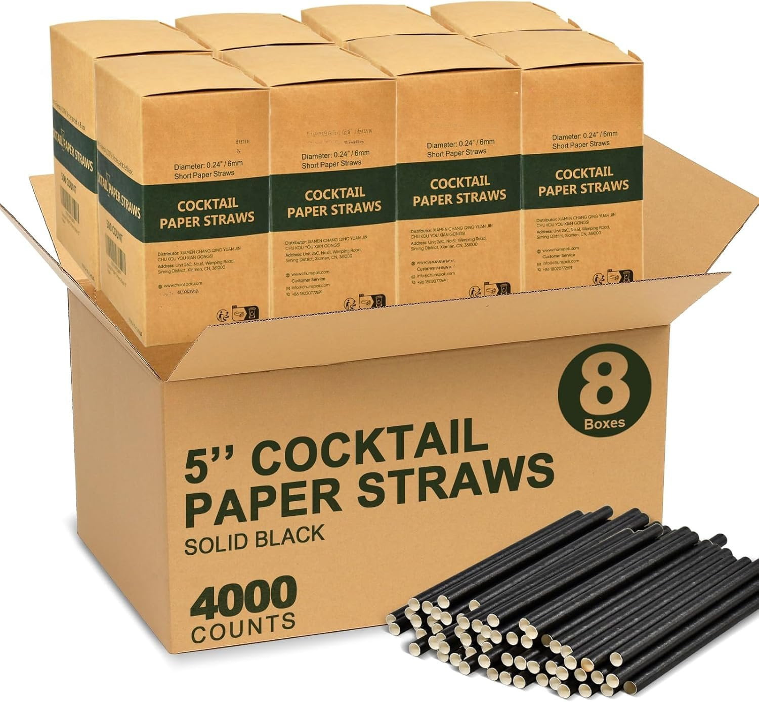 5 inch Disposable Black Paper Straws Bulk (Case of 4,000 ct.) - for ...