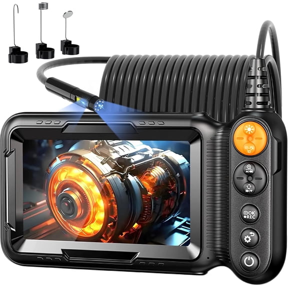 5-inch Dual Lens Endoscope Camera with Light, 1920P HD Borescope with 16.5ft Semi-Rigid Cable, 7.9mm Camera with 9 LEDs, Digital Endoscope Camera for Sewer/Drain Pipe, Automotive Inspection