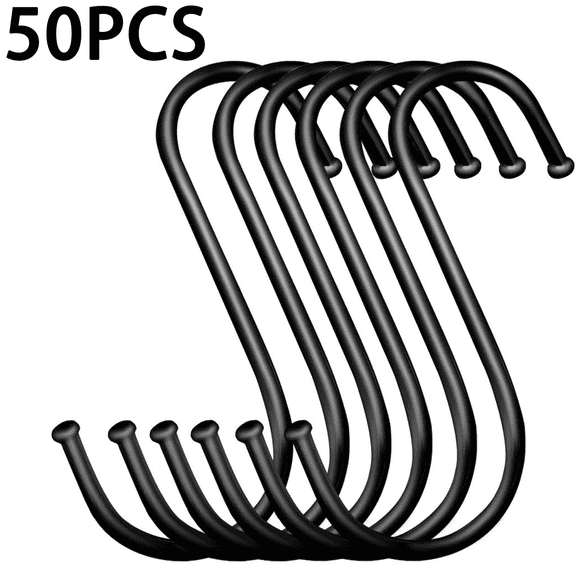 5 inch Extra Large S Hooks for Hanging, 50 Pack Heavy Duty Black S Hooks for Closet,Jeans Plants Jewelry Kitchen Pot Pan Cups Towels Hats