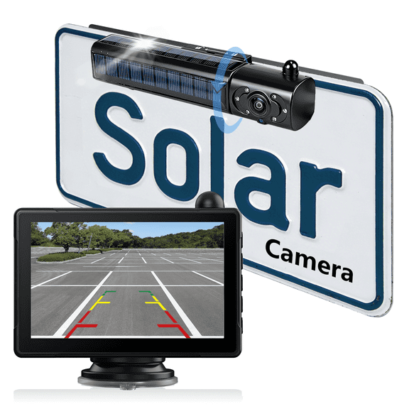 MHCABSR Solar-Powered Wireless Backup Camera Kit (Includes 5-inch 1080P Display): 5000mAh battery, 2-minute DIY installation, IP69K waterproof rating, suitable for cars, trucks, RVs, and trailers.