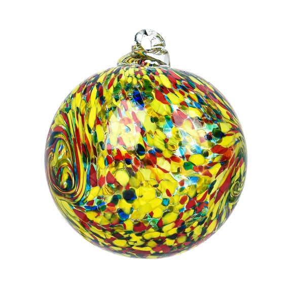 5 inch Hand Blown Glass Ball, Hanging Gazing Ball, Witch Ball Christmas Ornament Friendship Ball, Unique Artistic Glass Sphere for Home, Window, and Outdoor Garden Decor (Yellow)