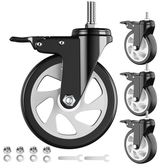 5 inch Heavy Duty Caster Wheels, Stem Casters Set of 4, 1/2