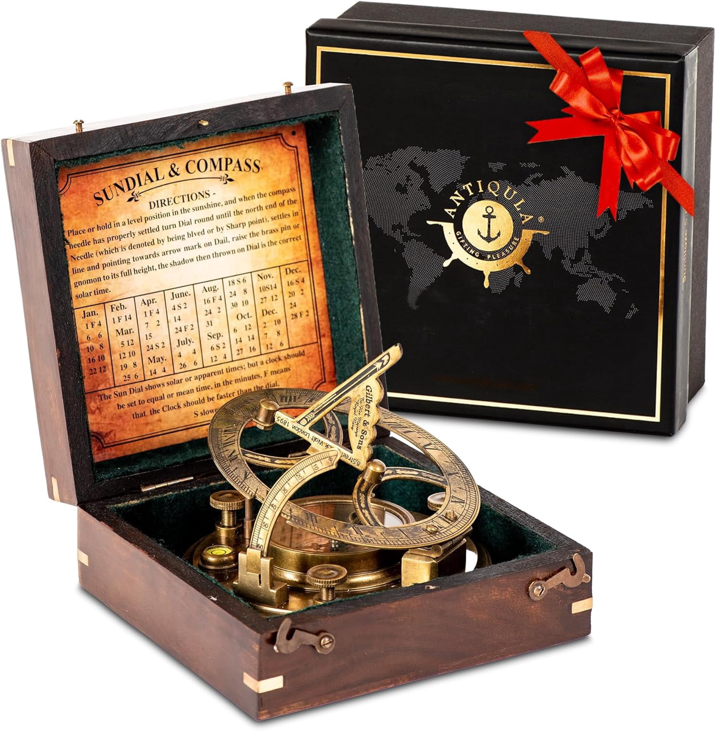 5 inch Lar Sundial Compass with Wooden Rosewood Box, Perfectly ...
