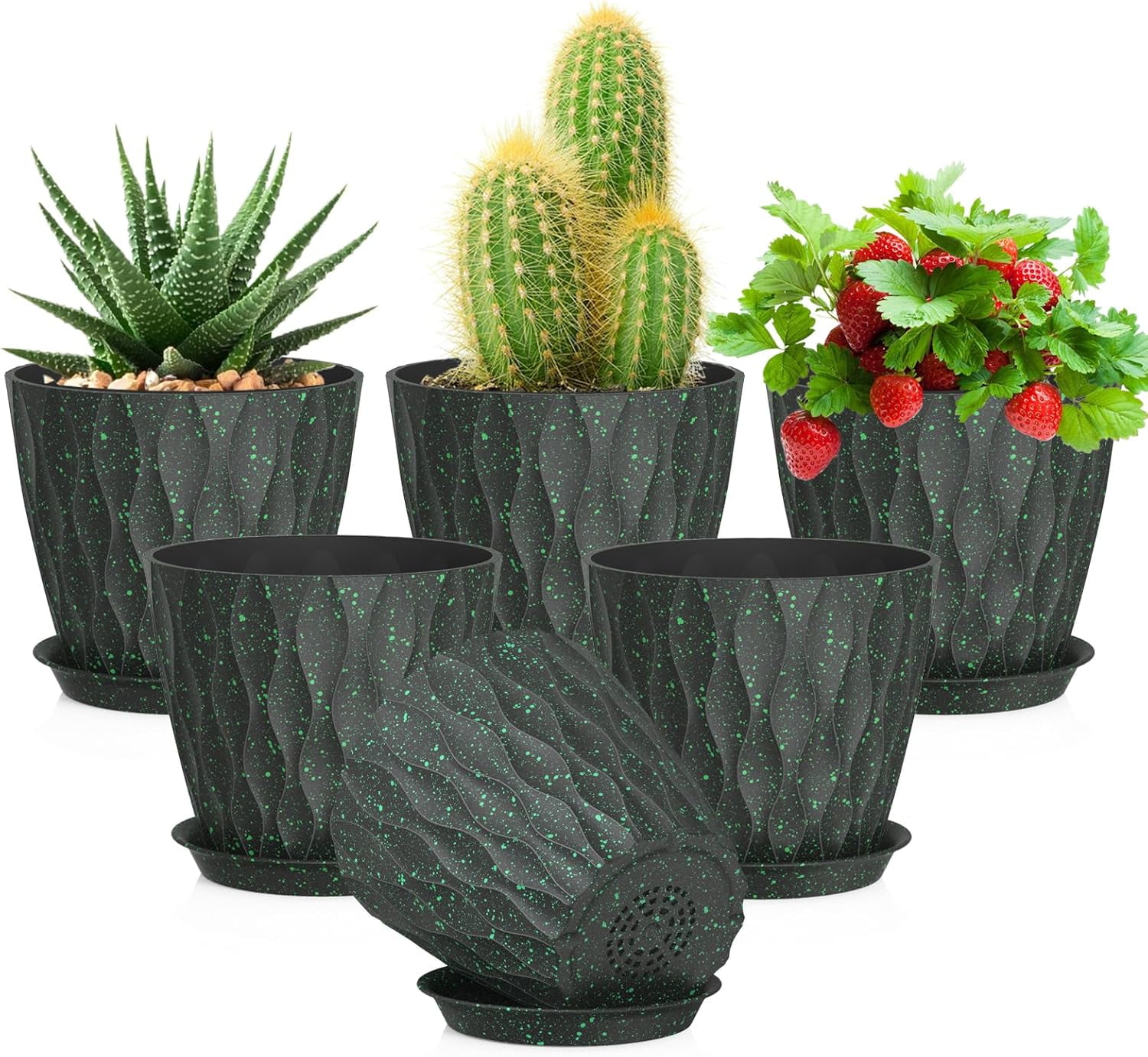 5 inch Plant Pots for Indoor Outdoor Plants, 6 Pack Thick Nursery Pots ...