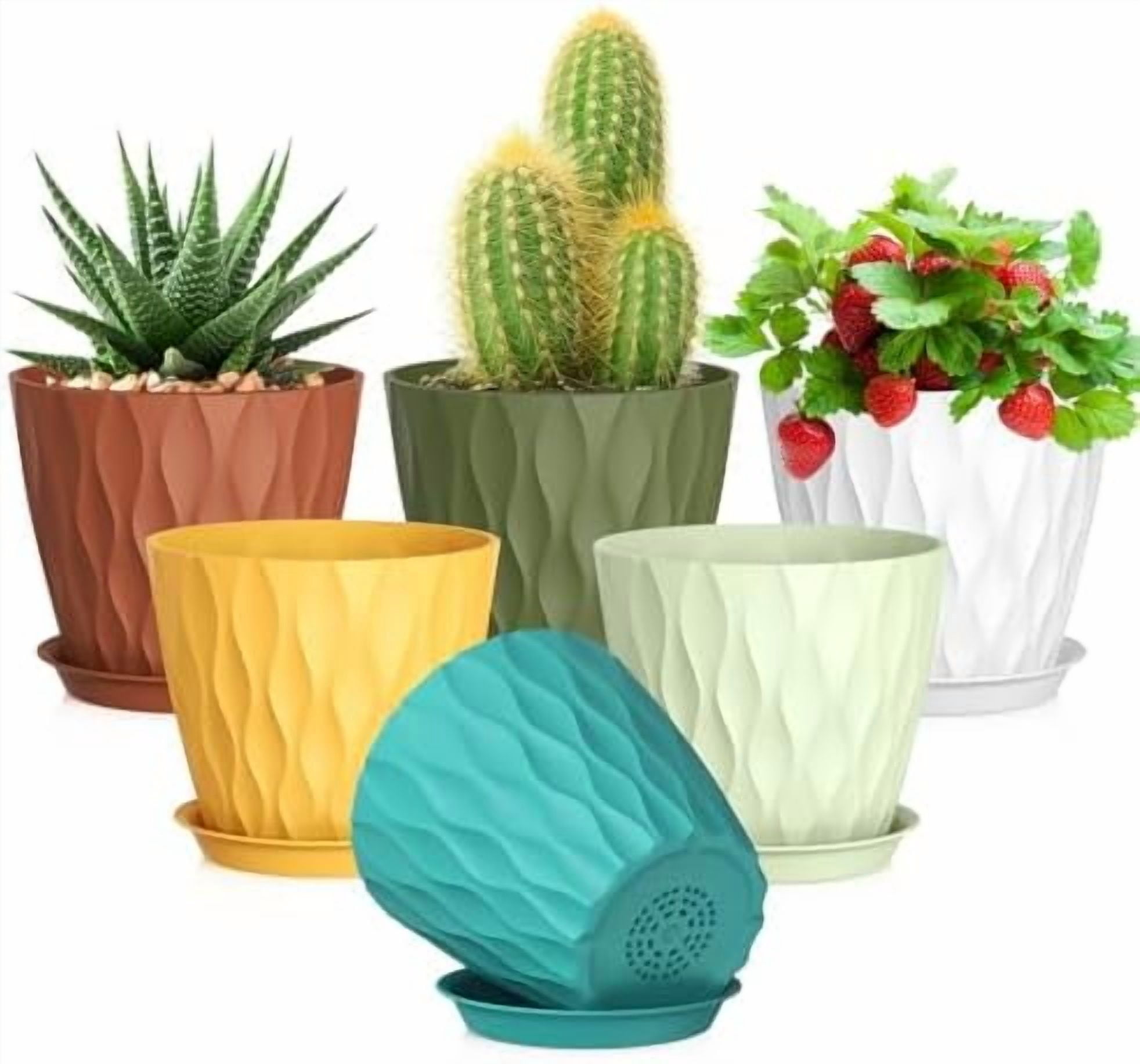 5 inch Plant Pots for Indoor Outdoor Plants, 6 Pack Thick Nursery Pots ...