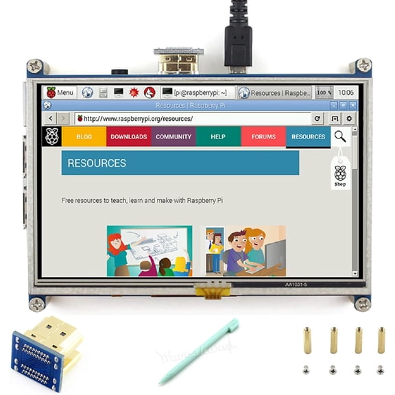 5 inch Resistive Touch Screen TFT Display 800x480 HDMI Interface LCD Direct-Connect with 3B+/3B/3A+/2B/B+/A+,Work with Raspbian/Ubuntu/Kali/Retropie
