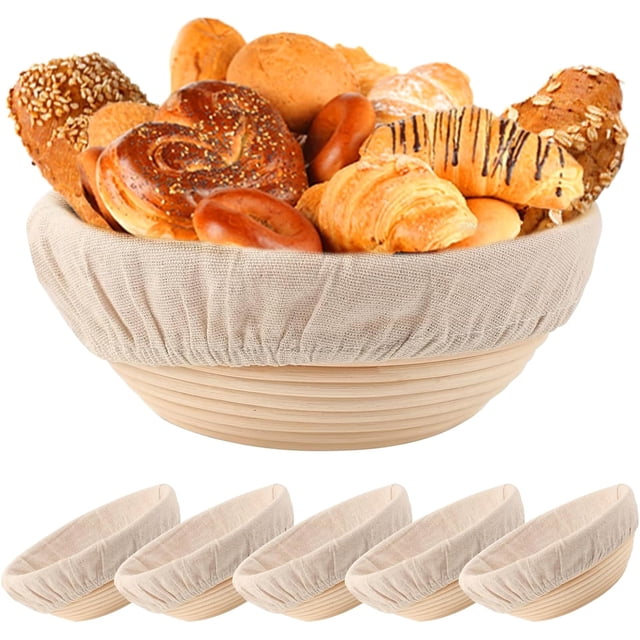 Panier à Banneton Pour Pain - Lot De 4 Avec Grattoirs | Rotin Naturel, 22 Cm, Pour Pétrissage Et Levage