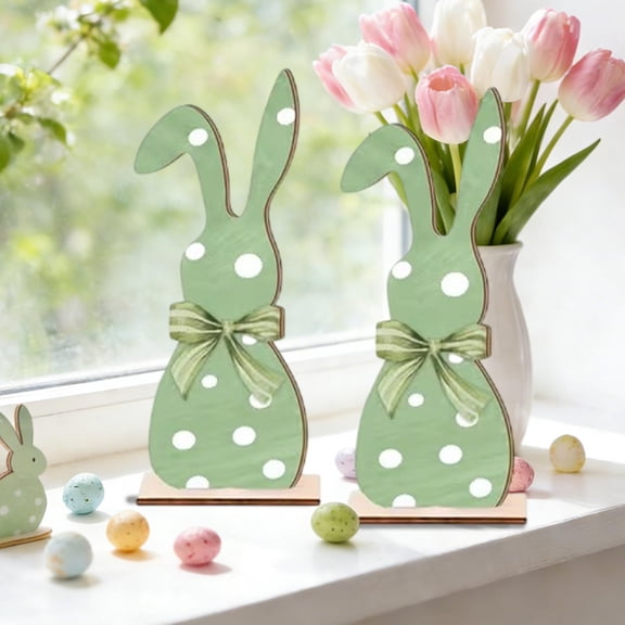 5-inch Set of 2 Wooden Easter Bunny Figurines, Rustic Rabbit Decorations, for Spring Home Desktop Table Centerpiece, Farmhouse Style Holiday Ornaments, for Mantel Shelf and Indoor Display