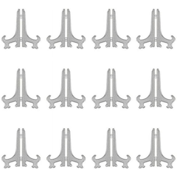 5 inch Silver Plastic Easels or Stand/Plate Holders to Display Pictures or Other Items at Weddings, Home Decoration, Birthdays, Tables (12 Pack)