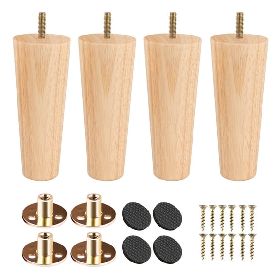 5 inch Solid Wood Furniture Legs, Btowin VCF 4Pcs Mid-Century Modern Wooden Replacement Feet with Threaded 5/16'' Hanger Bolts & Mounting Plate & Screws for Sofa Couch Armchair Cabinet TV Stand
