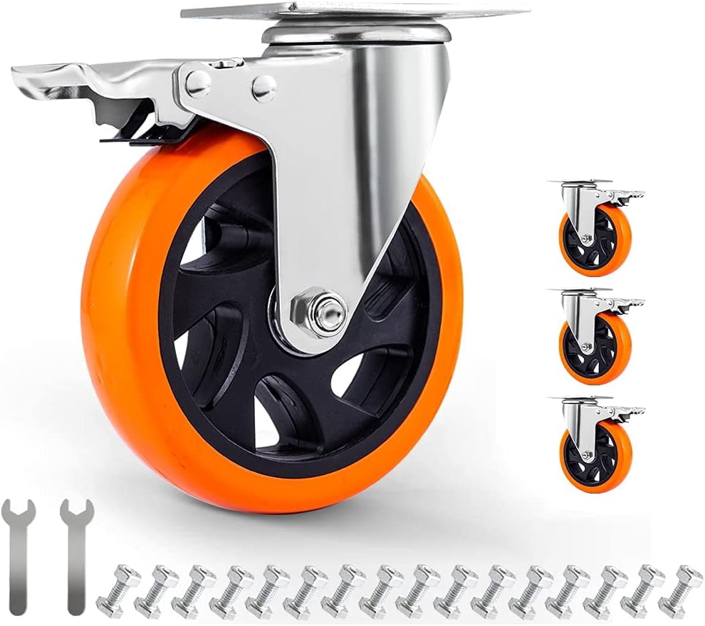 5 inch Swivel Plate Casters Wheels with Screw Safety Dual Locking and ...
