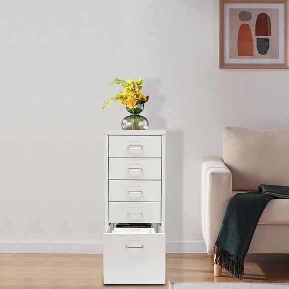 5-layer White Modern Storage Cabinet Movable File Cabinet Drawer Type Cabinet