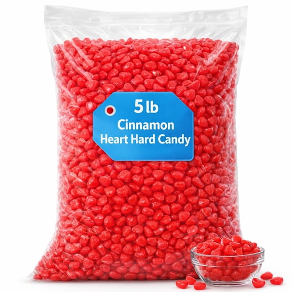 Cinnamon Heart Hard Candy 5 lb Bulk Bag Spicy Sweet Red Cinnamon Candy Hearts for Candy Buffets, Holiday Baking, Party Snacks & Gift Bags