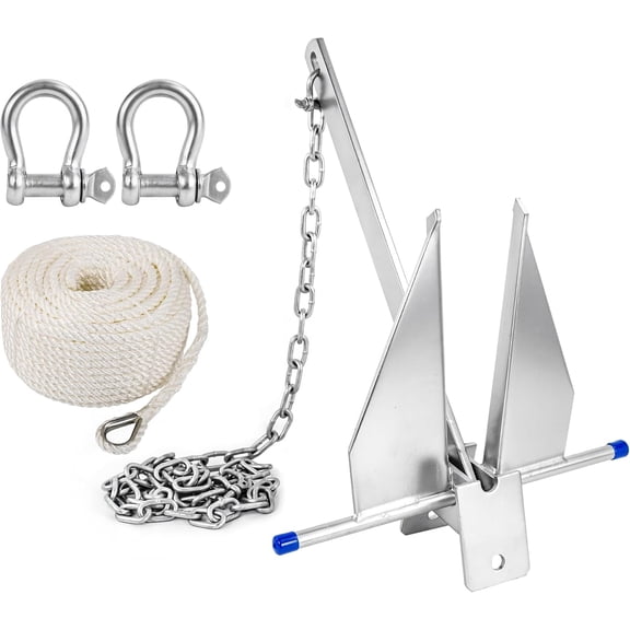 5 lb Heavy Duty Galvanized Fluke Boat Anchor Kit with Chain Rope and Shackles for 816 Ft Boats