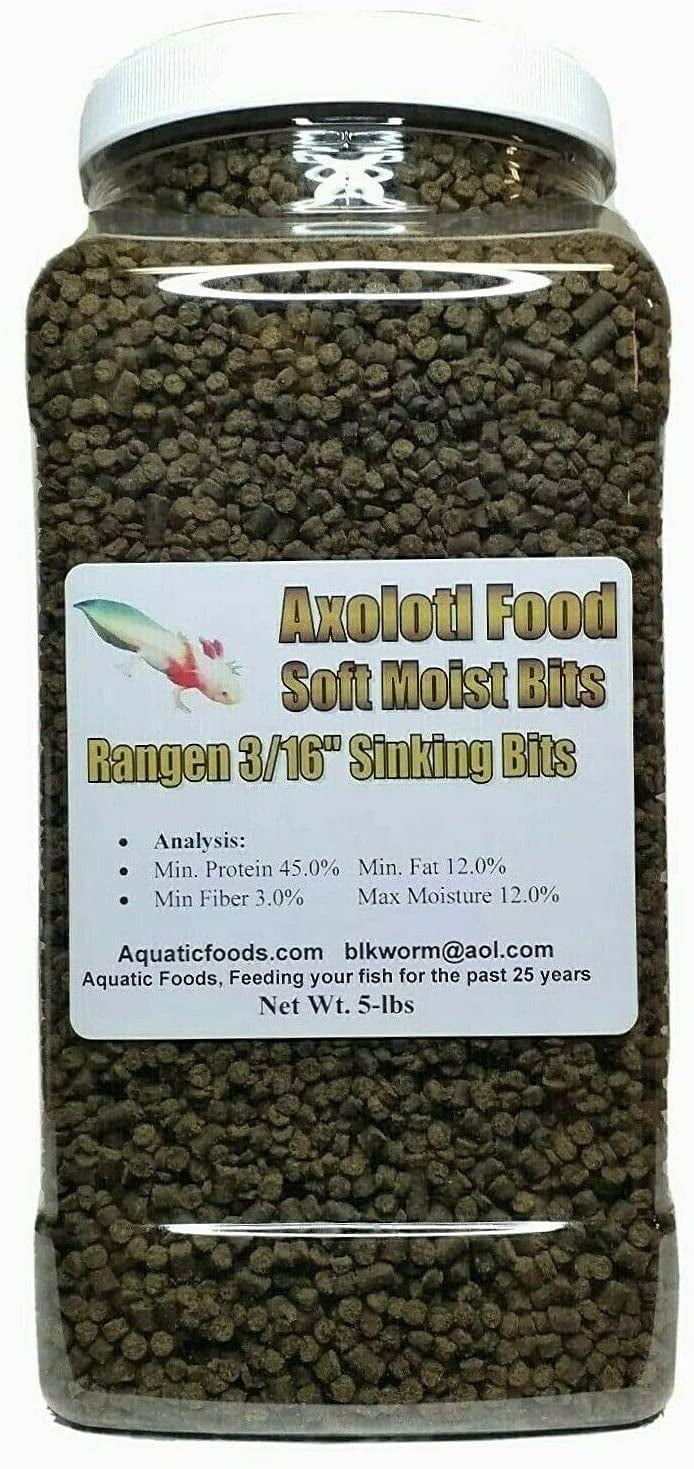 5-lbs Axolotl Food Soft Moist Sinking Pellets for Axolotls, Shrimp, Snails & Tropical Fish 3/16" Rangen Salmon Sinking Pellets. Aquatic Foods Premium Tropical Fish Pellet Foods. 5-lb-Jar