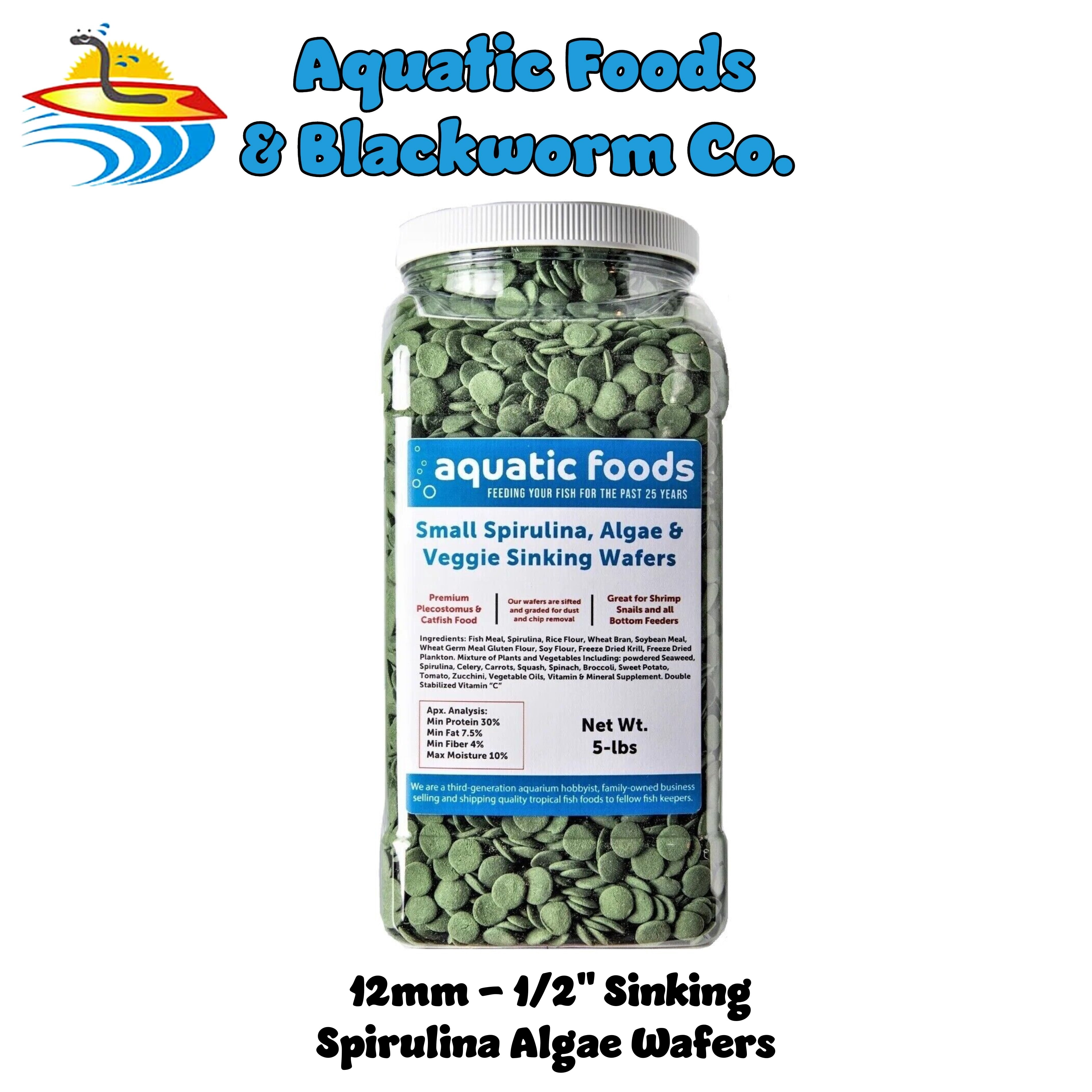 5-lbs Sinking Wafers of Algae & Spirulina for Plecos, Bottom Fish, Catfish, Shrimp, Snails, Crayfish, All Herbivorous and Omnivorous Tropical Fish. Aquatic Foods Premium Sinking Wafers AFI 5-lb-Jar