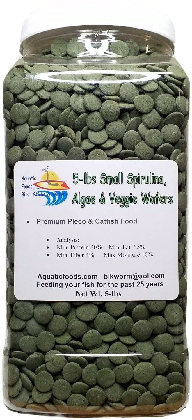 5-lbs Sinking Wafers of Algae & Spirulina for Plecos, Bottom Fish, Catfish, Shrimp, Snails, Crayfish, All Herbivorous and Omnivorous Tropical Fish. Aquatic Foods Premium Sinking Wafers AFI 5-lb-Jar
