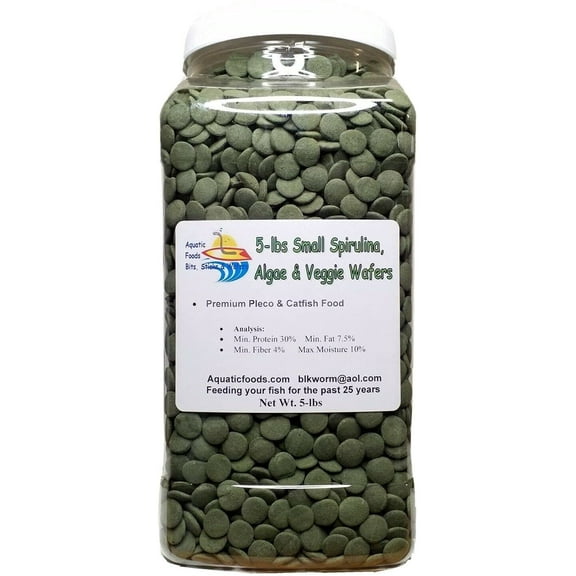 5-lbs Sinking Wafers of Algae & Spirulina for Plecos, Bottom Fish, Catfish, Shrimp, Snails, Crayfish, All Herbivorous and Omnivorous Tropical Fish. Aquatic Foods Premium Sinking Wafers AFI 5-lb-Jar